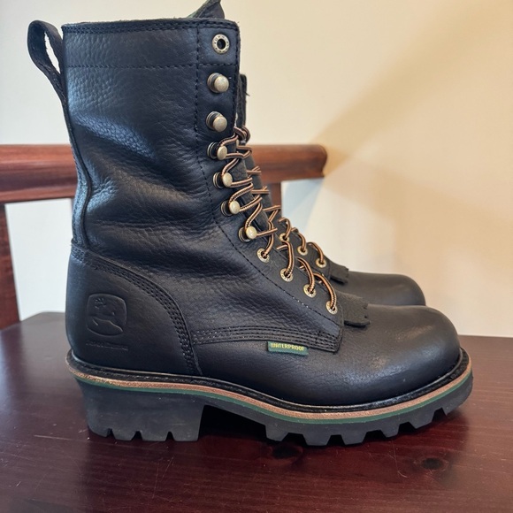 John Deere black leather boots Kiltie Tall lace up steel toe logger miner 8.5 - Picture 2 of 16